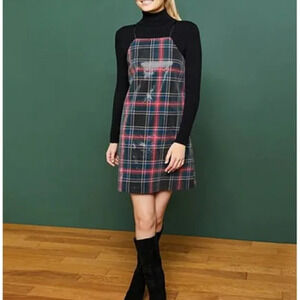 Copper Key Plaid Tartan Sequin Sleeveless Mini Shift Dress Black Red Size S NWT